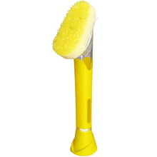 Scrub Daddy Dish Wand, Soap Dispensing Dish Brush, Texture Changing Washing Up Sponge with Liquid Handle, Built-in Scraper & Detachable Scrubbing Head, Drip Stand, Yellow