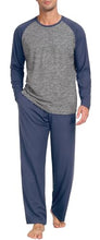 PrinStory Mens Pajama Set Sleepwear Pjs Long Sleeve Top and Pants Sleep Sets Navy Blue