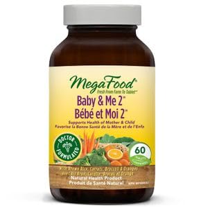 MegaFood| Baby & Me 2| Prenatal Vitamins for Women| Multivitamins for Women | Optimal Iron, Folate, B12, B6, Vitamin D, Choline & Biotin| Supports Healthy Glucose Metabolism| Thyroid Function| Skin Health | 60 Tablets | 1 Month Supply