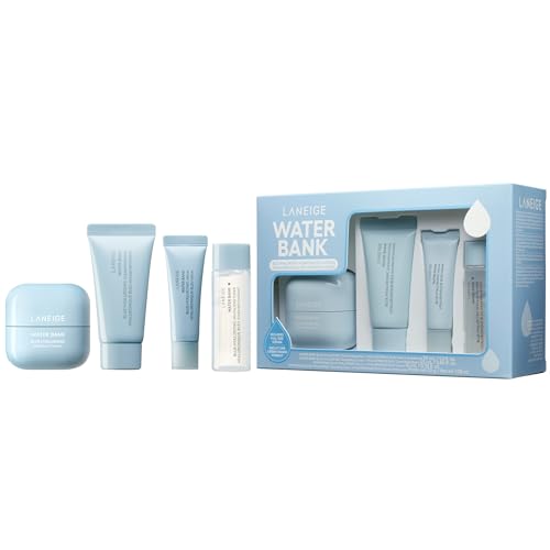 LANEIGE Water Bank Blue Hyaluronic Hydration Set: Hydrate, Nourish, Full Sized Cream Moisturizer, Travel Sized Eye Cream, Toner, Cleanser