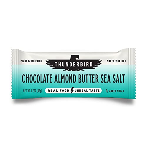 Thunderbird Bars Energy Snack, Gluten-Free with Protein, Healthy Real Food, Vegan Paleo Non-GMO, No Added Sugar, Chocolate Almond Butter Sea Salt Flavor (12 Count, 1.7 oz. Bars)