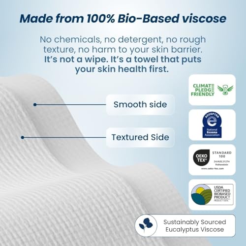 Clean Skin Club Clean Towels, 100% USDA Biobased Dermatologist Approved Face Towel, Disposable Clinically Tested Face Towelette, Facial Washcloth, Makeup Remover Dry Wipes, Ultra Soft (4 Pack)