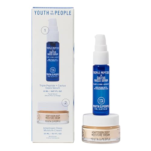 YTTP Plump It Up Youth Stack - Travel Size Triple Peptide + Cactus Oasis Serum (8ml) Adaptogen Deep Moisture Cream (15ml) - Vegan Face Serum + Face Cream Skincare Gift Set