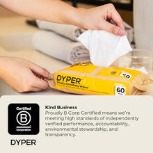 DYPER Baby Wipes | 99% Water | 100% Plant-Based | Hypoallergenic for Sensitive Skin | Fragrance Free | Plastic-Free | 12 Pack, 720 Wipes