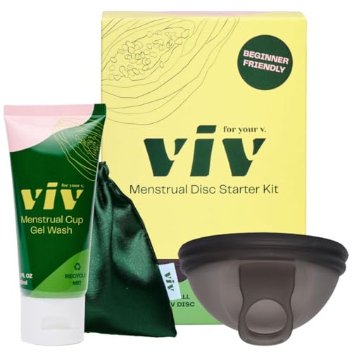 Viv For Your V Premium Soft Menstrual Disc Kit, Flexible Small Period Disc with Ring for Easy Removal, Cleansing Gel Wash, Travel Pouch, Comfortable 12 Hour Wear, Reusable, Medical Grade Silicone