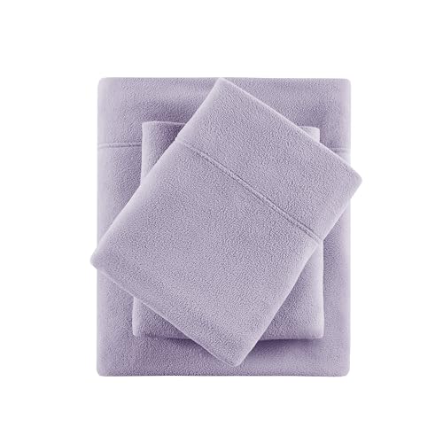 True North by Sleep Philosophy Micro Fleece Bed Sheet Set, Warm, Sheets with 14" Deep Pocket, for Cold Season Cozy Sheet-Set, Matching Pillow Case, Full, Lavender, 4 Piece