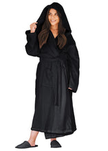 Luxury Turkish Hooded Non-pilling Bathrobe for Women - Soft Terry Cloth Robe for Ultimate Comfort and Style - Crescentt (Black Hooded - XS/S)