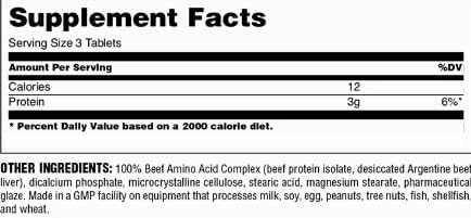 Universal 100% Beef Aminos Tablets | Pure Beef Amino Complex | Full Spectrum EAAs, BCAAs & Protein from Beef Protein Isolate & Pure Desiccated Argentine Beef Liver | 66 Servings, 200 Tablets (Pack of 1)