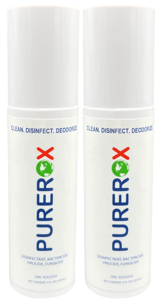 PUREROX disinfectant (4oz, 2pk) Eliminate bacteria viruses HIV, Hepatitis, Norovirus, MRSA, and fungi. Safe for Use Anywhere in Household or Commercial. No residue. No Rinse. Suitable All Surfaces.