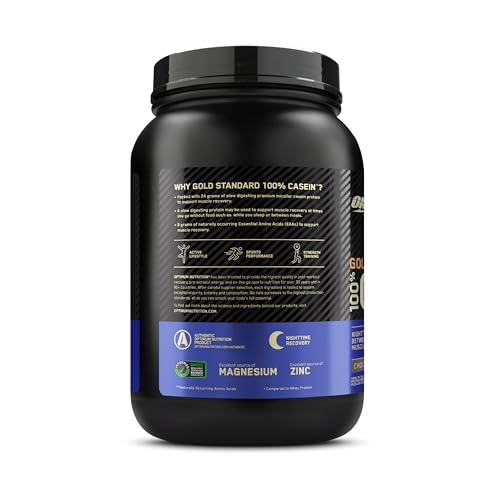 OPTIMUM NUTRITION GOLD STANDARD 100% Micellar Casein Protein Powder, Slow Digesting, Helps Keep You Full, Overnight Muscle Recovery, Creamy Vanilla, 0.91 kg, 2lb (1031649)