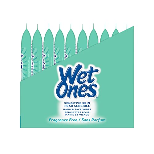 Wet Ones Sensitive Skin Hand Wipes, Unscented, Alcohol-Free Wet Wipes, 20 Count (Pack of 10)