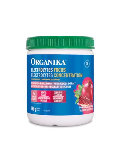 Organika Electrolytes Focus - Pomegranate Flavor Electrolytes Powder for Enhanced Concentration, Focus and Cognitive Stamina - Sugar, Coffee-Free Hydration - 180g - 30 servings