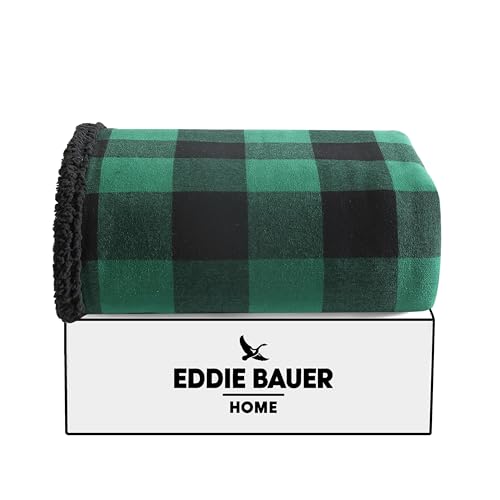 Eddie Bauer - Blanket, Super Soft Reversible Sherpa & Brushed Fleece Bedding, Throw Blankets for Couch, Ideal for Lounging (Cabin Plaid Green)