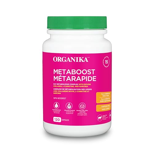 Organika Canadian-Made Metaboost - Collagen, L-Carnitine and Garcinia - Fat Metabolism, Aids Weight Management, Supports Physical Activity - 120caps