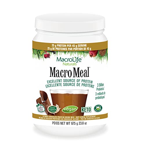 MacroLife Naturals MacroMeal Vegan Chocolate Superfood Supplement Powder Protein + Greens, Fiber - Energy - Non-GMO, Gluten-Free - 675g (15 Servings)