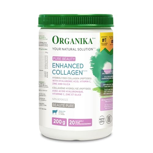 Organika Canadian-Made Enhanced Collagen Pure Beauty - Combination of Collagen, Hyaluronic Acid, Vitamin C, Zinc, and Silica- 200g