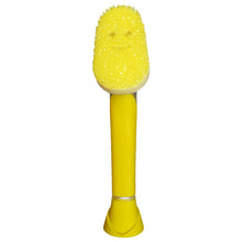 Scrub Daddy Dish Wand, Soap Dispensing Dish Brush, Texture Changing Washing Up Sponge with Liquid Handle, Built-in Scraper & Detachable Scrubbing Head, Drip Stand, Yellow