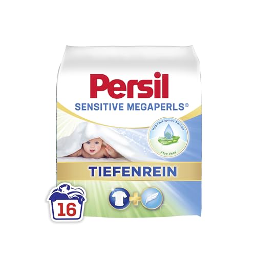 Persil Sensitive Megaperls Deep Clean (16 Washes), Detergent for Allergy Sufferers with Soothing Aloe Vera for Sensitive Skin, Effective from 20 °C to 95 °C, ECARF Certified