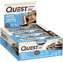 Quest Nutrition Dipped Bar Cookies & Cream, High Protein, High Fibre, Low Sugar, Low Carb, Keto Friendly, 18g Protein, 1g Sugar, 12ct