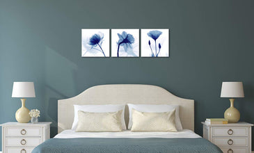 Wieco Art Blue Abstract Flowers 3 Panels Giclee Canvas Prints Wall Art Modern Pictures Artwork for Living Room Bedroom and Home Decorations