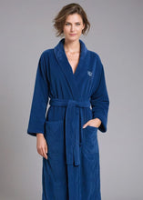 Luxury Turkish Hooded Non-pilling Bathrobe for Women with Slippers - Soft Terry Cloth Robe for Ultimate Comfort - Crescentt (Navy Shawl - M/L)