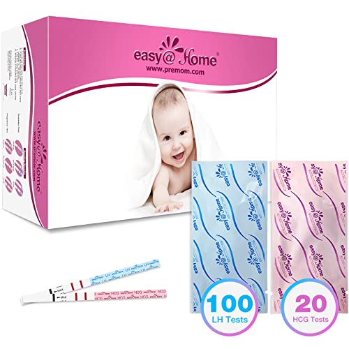 Easy@Home 100 Ovulation & 20 Pregnancy Test Strips Kit: Accurate Fertility Tests - Powered by Premom App Ovulation Tracker OPK | 100 LH + 20 HCG