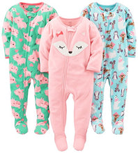 Simple Joys by Carter's Baby Girls' Toddler 3-Pack Flame Resistant Fleece Footed Pajamas, Polar Bear/Pigs/Fox, 2T