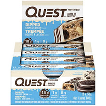 Quest Nutrition Dipped Bar Cookies & Cream, High Protein, High Fibre, Low Sugar, Low Carb, Keto Friendly, 18g Protein, 1g Sugar, 12ct