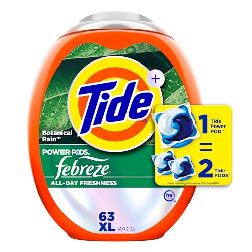 Tide Power Pods Laundry Detergent Pacs with Febreze, 63 Count, Botanical Rain Scent, Febreze Freshness with Odor Eliminators