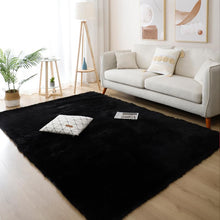 Poboton Super Soft Shaggy Area Rugs Fluffy Carpets, Indoor Area Rugs for Living Room Bedroom Kids, College Students Home Decor, Rectangular Fuzzy Rug, 4x6 Feet, Solid-Black