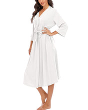 Women Kimono Robes Lightweight Long Robe Knit Bathrobe Soft Sleepwear V-Neck Loungewear for Women (M, C-White)