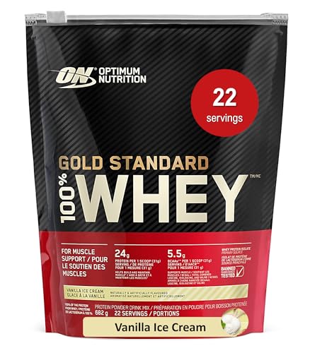 Optimum Nutrition Gold Standard 100% Whey Protein Powder, 670g - Vanilla Ice Cream - 22 servings (packaging may vary)