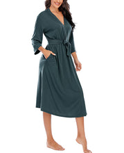 Women Kimono Robes Lightweight Long Robe Knit Bathrobe Soft Sleepwear V-Neck Loungewear for Women Green M