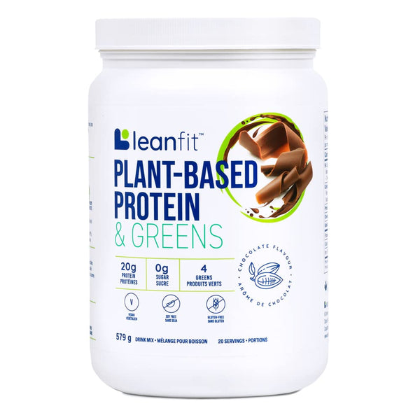 LEANFIT PLANT-BASED PROTEIN & GREENS Natural Chocolate - 20g Plant Protein + 4 Leafy Greens Per Serving - Vegan, Gluten-Free, Soy-Free, No Sugar - 20 Servings, 579g Tub