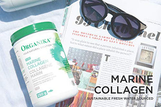 Organika Canadian-Made Marine Collagen Powder- Wild-Caught from North Atlantic- Supports Hair, Nail, Skin Health, Pure Hydrolyzed Form, Tasteless - 250g