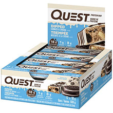 Quest Nutrition Dipped Bar Cookies & Cream, High Protein, High Fibre, Low Sugar, Low Carb, Keto Friendly, 18g Protein, 1g Sugar, 12ct