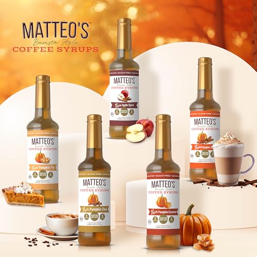 Matteo's Barista Style Sugar-Free Coffee Syrup, 6 Flavour Harvest Variety Pack, Zero Calories and Sugar, Keto-Friendly Coffee Syrups, Delicious Flavoured Coffee Syrup - 25.4 oz Syrup Bottles