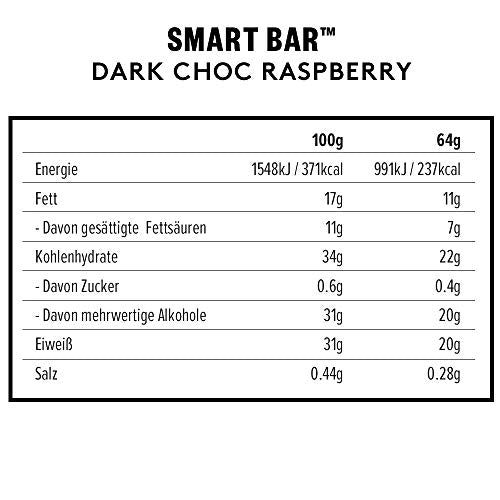 PhD Performance Nutrition Smart Bar, Dark Choc Raspberry, 12 count