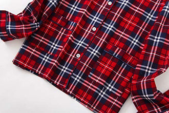 SUTPSL Women Flannel Pajamas Set Long Sleeve Shirt Pants S-XL Sleepwear Button Down Cute Pattern(RedPlaid,M-12-14)