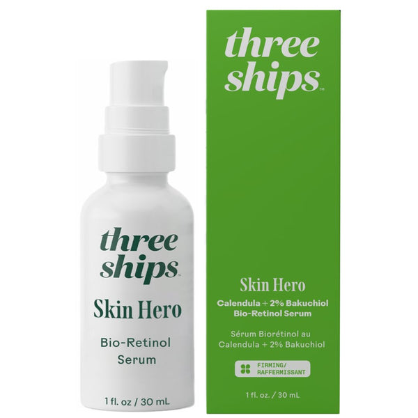 Three Ships Skin Hero Bio Retinol Serum with Calendula + 2% Bakuchiol- Reduces Appearance of Fine Lines and Breakouts, Supports Skin Firmness (1 floz)