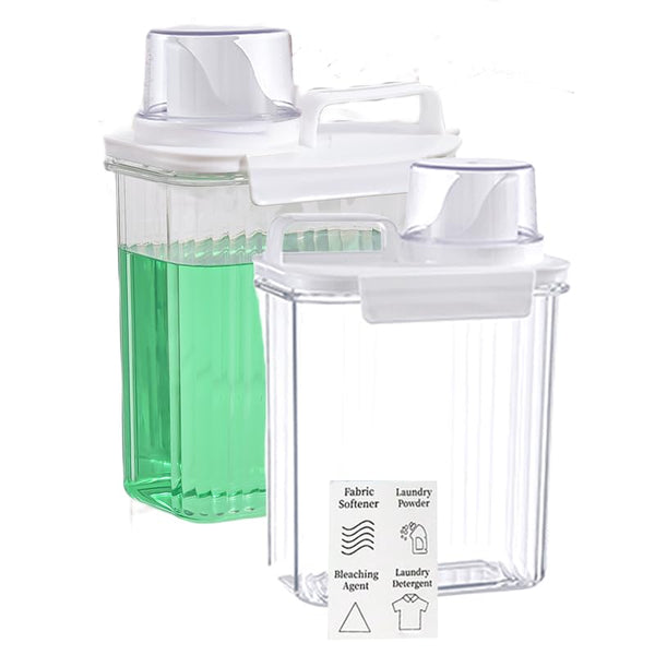 [2 Pack] Laundry Detergent Dispenser for Laundry Room Organization and Storage,2000ml Laundry Soap Dispenser，Liquid Laundry Detergent Dispenser with 4 Removable Labels, BPA Free & Pet Plastic, Clear