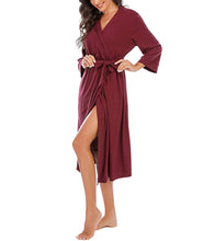 Women Kimono Robes Lightweight Cotton Long Robe Knit Bathrobe Soft Sleepwear V-Neck Loungewear for Women Burgundy dark M