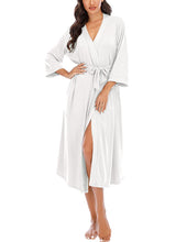 Women Kimono Robes Lightweight Long Robe Knit Bathrobe Soft Sleepwear V-Neck Loungewear for Women (M, C-White)