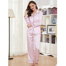 U2SKIIN Women Satin Pajamas Set, Long Sleeve Silk Pajamas for Women Striped Button Down 2-Piece Pj Set, Light Pink Stripe, Medium