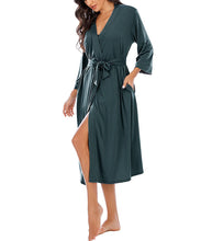 Women Kimono Robes Lightweight Long Robe Knit Bathrobe Soft Sleepwear V-Neck Loungewear for Women Green M