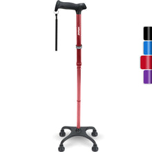 Rehand Quad Cane, Walking Cane with Ergonomic Handle Ever and Graceful 4-Pronged Base for Extra Stability, Adjustable Walking Sticks for Right or Left Handed Men & Women and Seniors [Red]