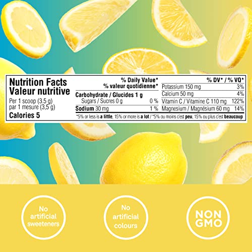 Organika Canadian-Made Electrolytes Powder - Classic Lemonade - Sugar-Free Hydration and Electrolyte Replenishment with Prebiotics and Vitamin C - 210g - 60 servings