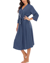 Women Kimono Robes Lightweight Long Robe Knit Bathrobe Soft Sleepwear V-Neck Loungewear for Women Navyblue M