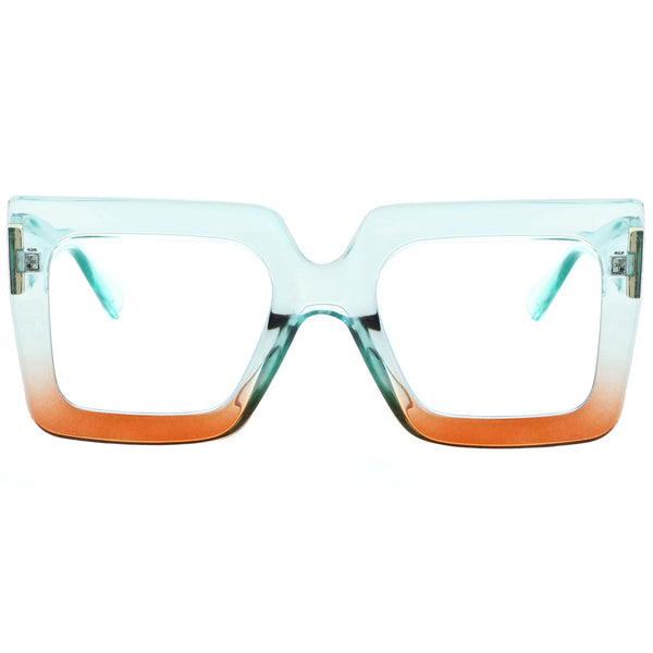 Onrtry Oversized Square Blue Light Glasses for Women Men Thick Frame Big Computer Eyewear Non-Prescription Eyeglasses(Blue/Orange)