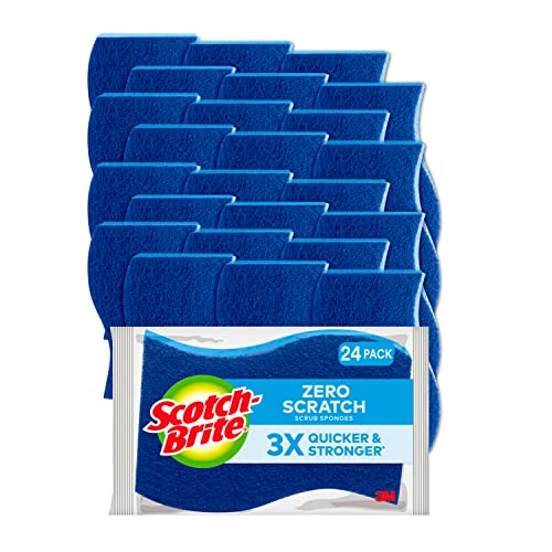 Scotch-Brite Zero Scratch Non-Scratch Scrub Sponges, Sponges for Cleaning Kitchen, Bathroom, and Household, Non-Scratch Sponges Safe for Non-Stick Cookware, 4 Scrubbing Sponges